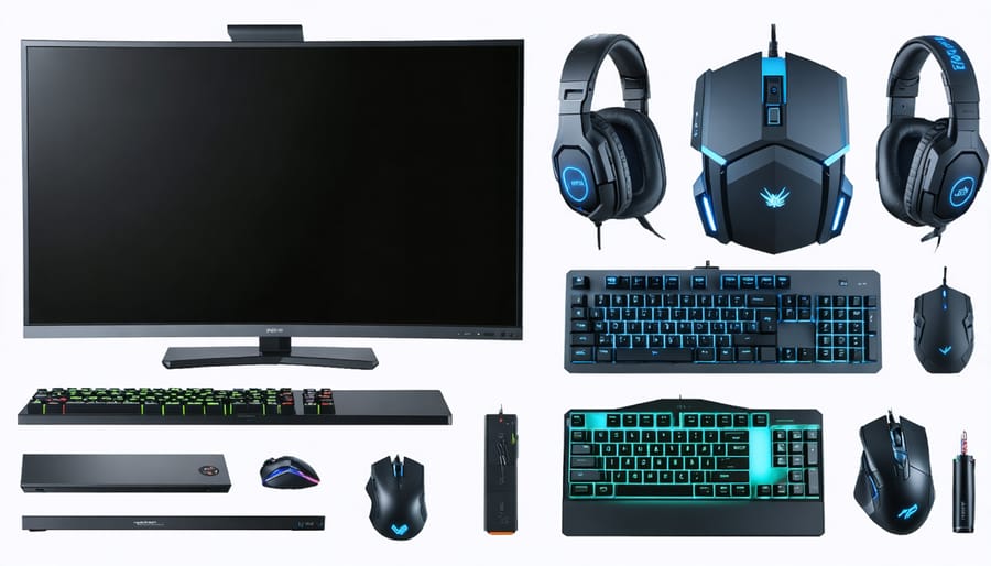 High-performance esports gaming gear setup with console, PC, and peripherals