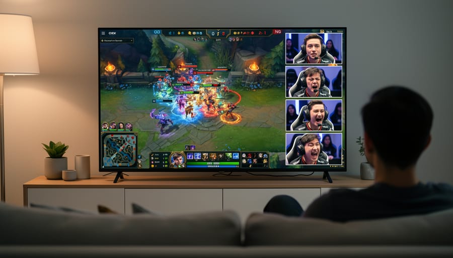 Esports competitor at a gaming desk with a facial camera and microphone setup for broadcast