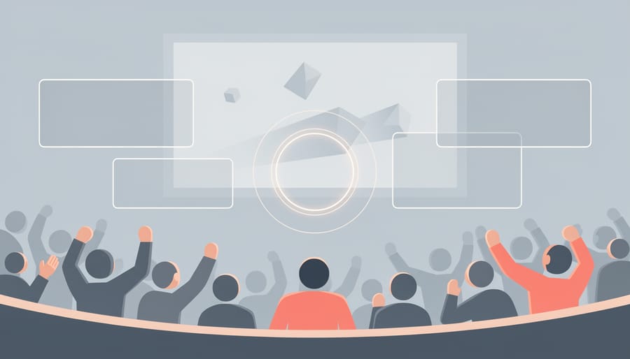 Spectators watching a large esports screen in a live venue with cool stage lighting